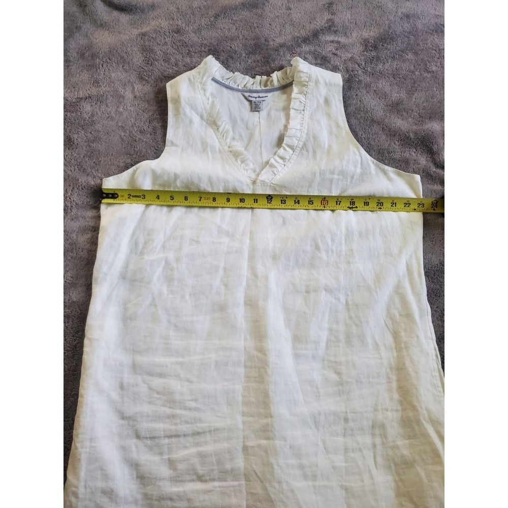 Tommy Bahama Two Palms Ruffled White Linen Shift Dress Pockets V-Neck XL Beach - Picture 8 of 10